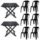 2 Mesas Quadradas Dobráveis 80cm Preta + 6 Cadeiras Vime Empi