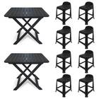 2 Mesas Quadradas Dobráveis 80x72cm Preta + 8 Banquetas Com E
