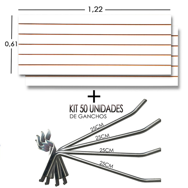 2 Paineis Canaletados - 1,22 X 0,61 + 50 Gancho 25cm