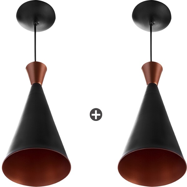 2 Pendentes Cone Preto Canadá Sala Cozinha Churrasqueir