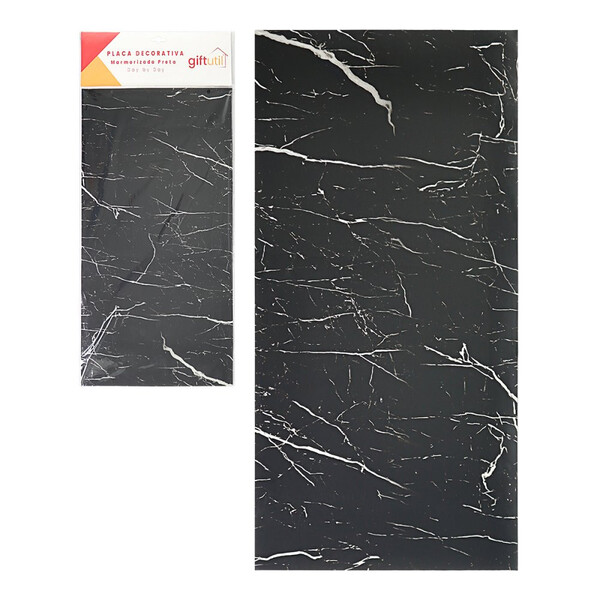 2 Placas Decorativa Papel De Parede Marmorizada Preta 30x60cm