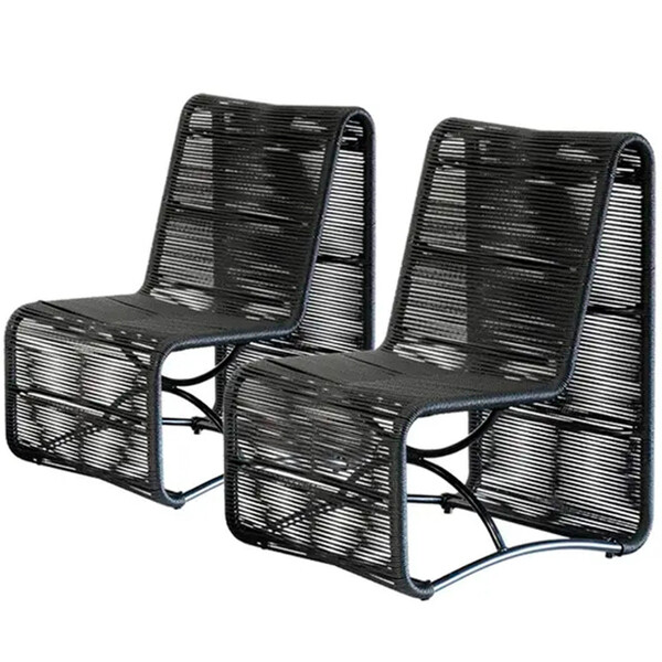 2 Poltrona Cadeira Suécia Em Alumínio Pintado E Corda Sintéti