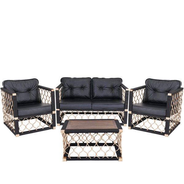 2 Poltronas + 1 Namoradeira E 1  Mesa Centro Madeira Trama Or