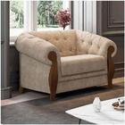 2 Poltronas Com Molas Aspirais E Madeira Nobre Linho Bege Adh