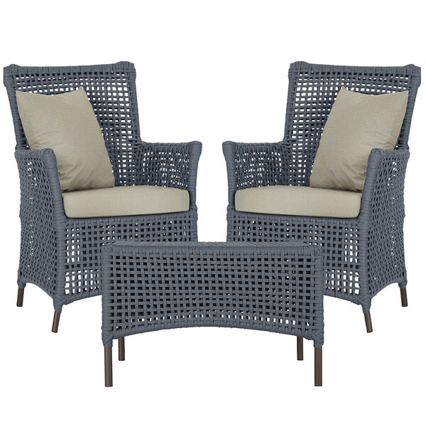 2 Poltronas E 1 Mesa Igapó Em Alumínio Pintura Marrom Corda N