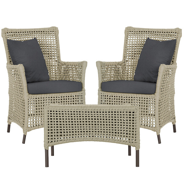 2 Poltronas E 1 Mesa Igapó Em Alumínio Pintura Marrom Corda N