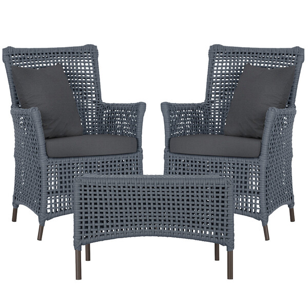 2 Poltronas E 1 Mesa Igapó Em Alumínio Pintura Marrom Corda N