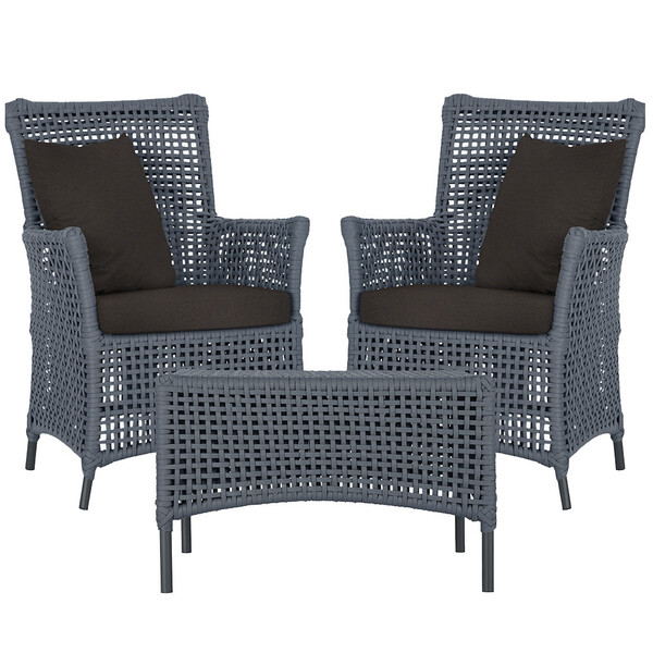 2 Poltronas E 1 Mesa Igapó Em Alumínio Pintura Preta Corda Ná