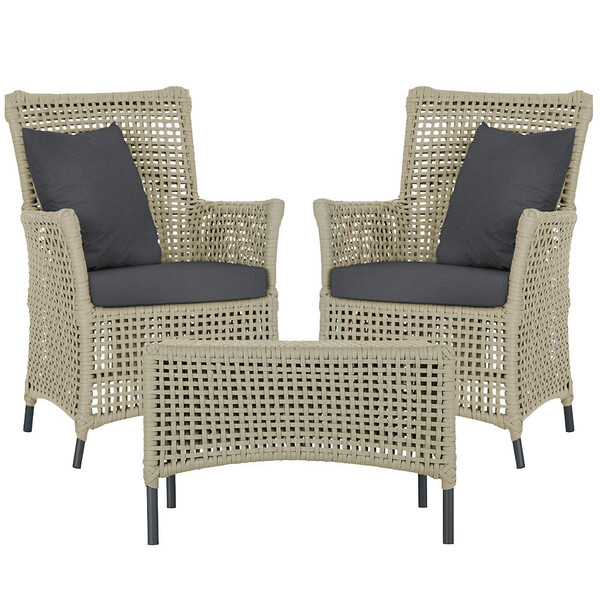 2 Poltronas E 1 Mesa Igapó Em Alumínio Pintura Preta Corda Ná