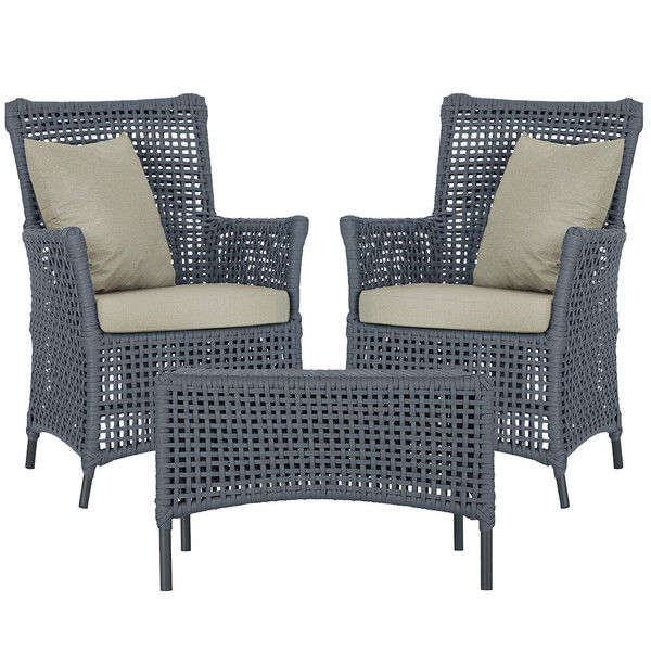 2 Poltronas E 1 Mesa Igapó Em Alumínio Pintura Preta Corda Ná