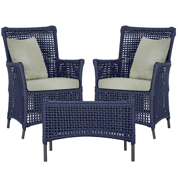 2 Poltronas E 1 Mesa Igapó Em Alumínio Pintura Preta Corda Ná