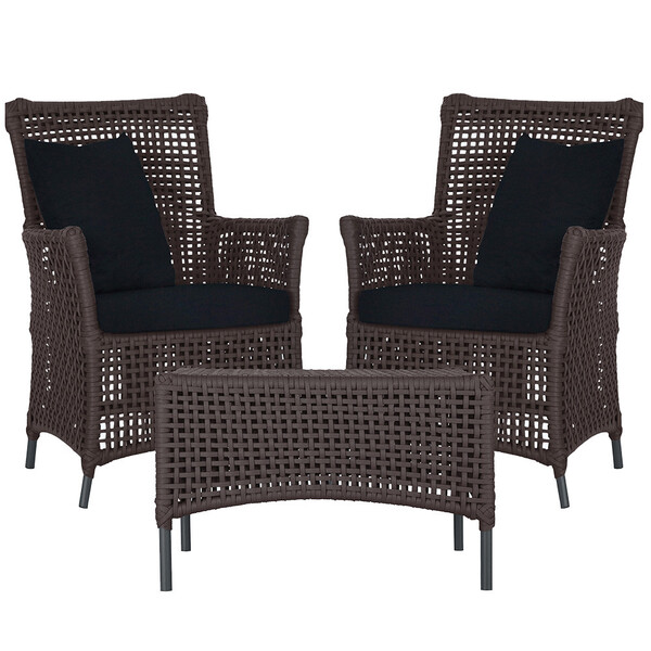 2 Poltronas E 1 Mesa Igapó Em Alumínio Pintura Preta Corda Ná