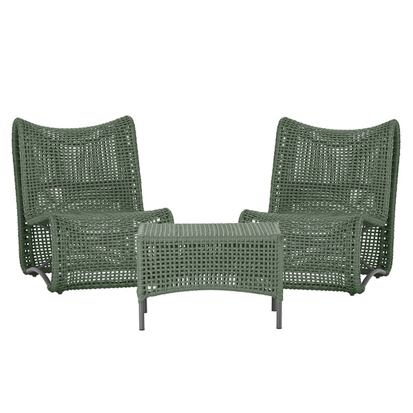 2 Poltronas E Mesa Texas Em Alumínio Pintura Preta Corda Náut