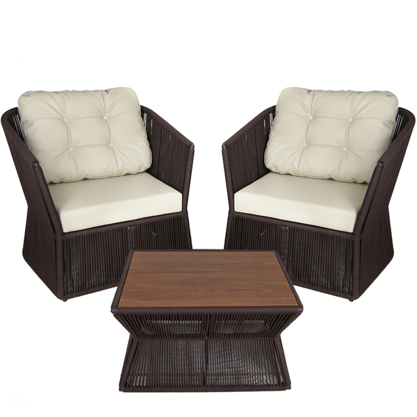 2 Poltronas New York Com Mesa Tampo Madeira Cumaru, Alumínio,