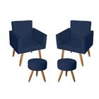 2 Poltronas Sala Estar Escritório Nina E 2 Puffs Sófia Azul