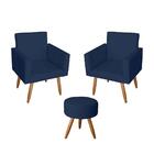 2 Poltronas Sala Estar Escritório Nina E Puff Sófia Azul Mari