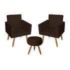 2 Poltronas Sala Estar Escritório Nina E Puff Sófia Marrom