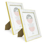 2 Porta Retrato Violeta Detalhe Tipo Mármore Branco 15x20cm O