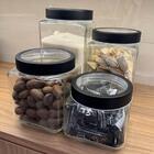 2 potes de vidro 800ml tampa metal preta gastro lyor porta ma