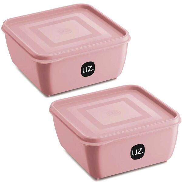 2 Potes Plásticos Uz Rosa Quadrado Multiuso 1,5l Com Tampa Pr