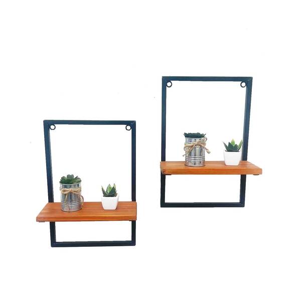 2 Prateleira Decorativa Ferro Madeira Parede Design Promoção