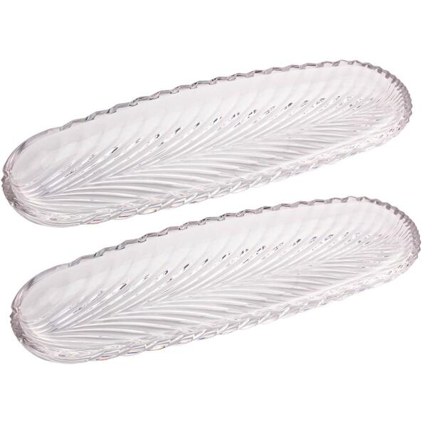2 Pratos Decorativos De Cristal Leaf 39x14x3cm Lyor Travessa