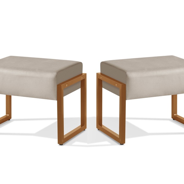 2 Puf Puff Base Retangular P/ Sala Decorativo Moderno Areia/d