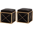 2 Puff De Ferro, Banqueta, Mesa Design Moderno Preto/dourado