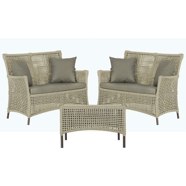 2 Sofá Área E Mesa Igapó Alumínio Pintura Marrom Corda Náutic