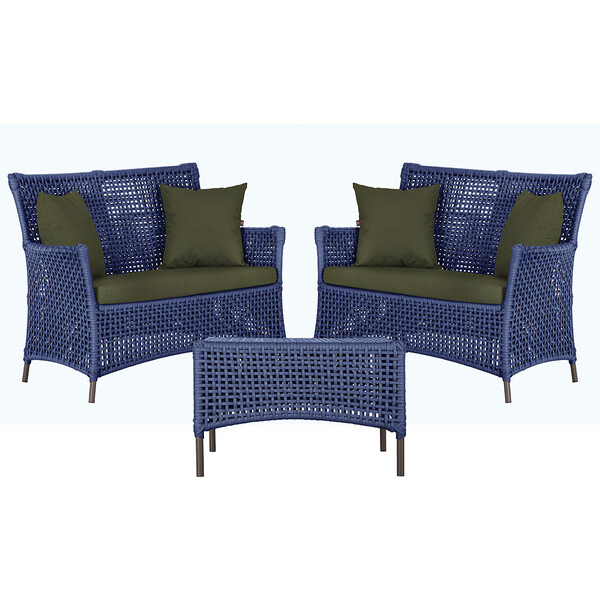 2 Sofá Área E Mesa Igapó Alumínio Pintura Marrom Corda Náutic