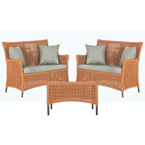 2 Sofá Área E Mesa Igapó Alumínio Pintura Marrom Corda Náutic