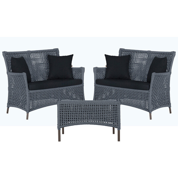 2 Sofá Área E Mesa Igapó Alumínio Pintura Marrom Corda Náutic