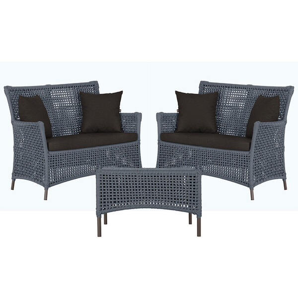 2 Sofá Área E Mesa Igapó Alumínio Pintura Marrom Corda Náutic