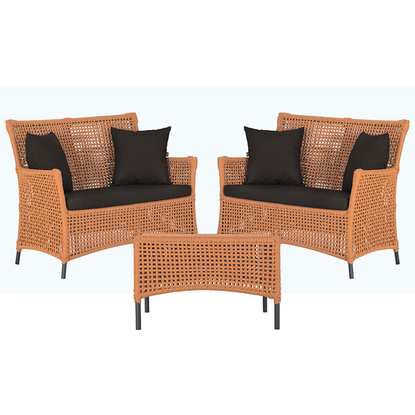 2 Sofá Área E Mesa Igapó Alumínio Pintura Preta Corda Náutica