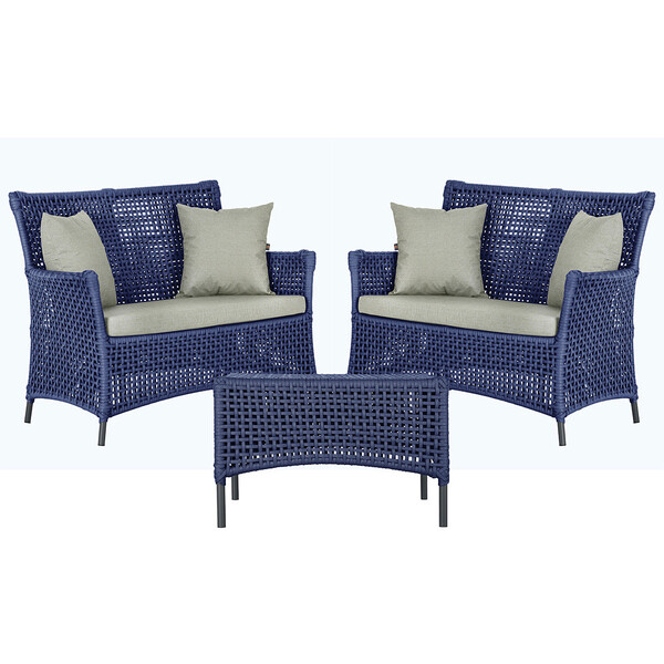 2 Sofá Área E Mesa Igapó Alumínio Pintura Preta Corda Náutica