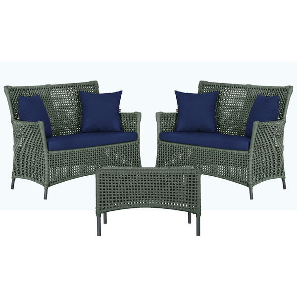 2 Sofá Área E Mesa Igapó Alumínio Pintura Preta Corda Náutica