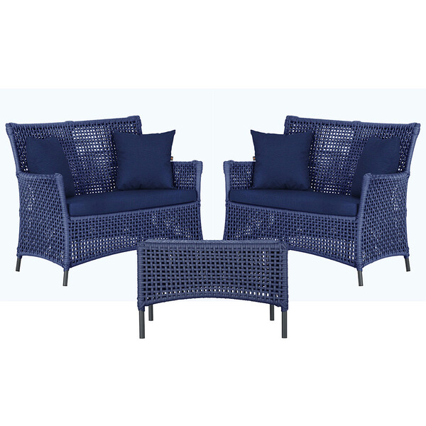 2 Sofá Área E Mesa Igapó Alumínio Pintura Preta Corda Náutica