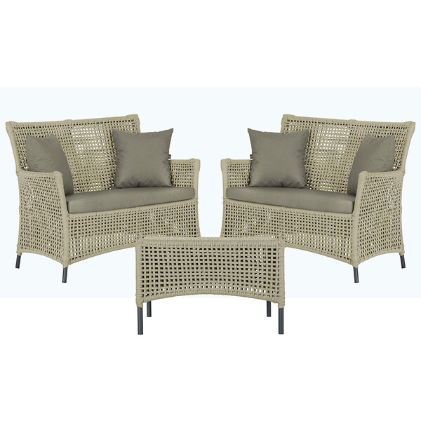 2 Sofá Área E Mesa Igapó Alumínio Pintura Preta Corda Náutica