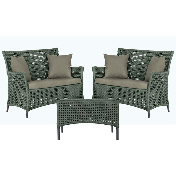 2 Sofá Área E Mesa Igapó Alumínio Pintura Preta Corda Náutica