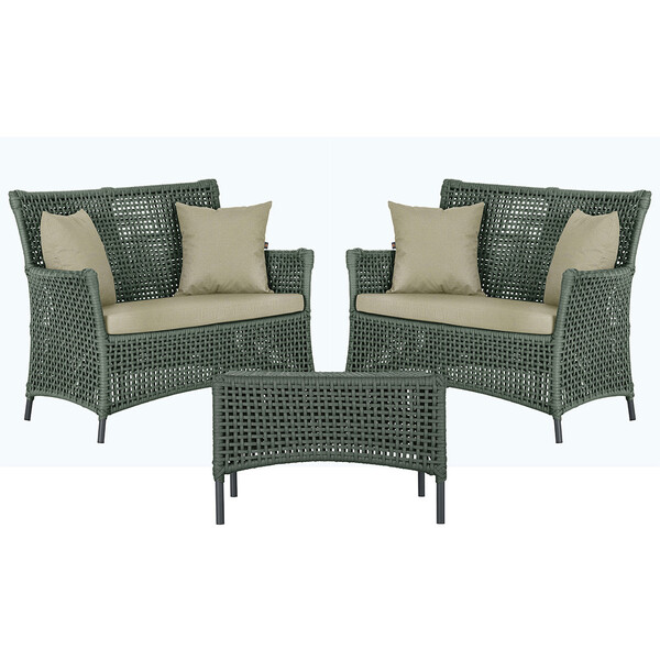 2 Sofá Área E Mesa Igapó Alumínio Pintura Preta Corda Náutica