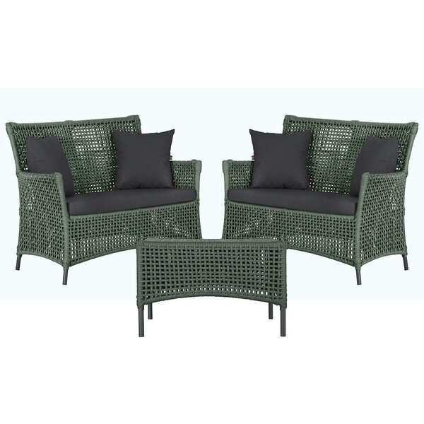 2 Sofá Área E Mesa Igapó Alumínio Pintura Preta Corda Náutica