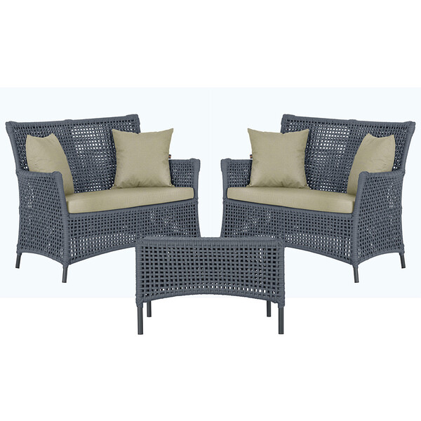 2 Sofá Área E Mesa Igapó Alumínio Pintura Preta Corda Náutica