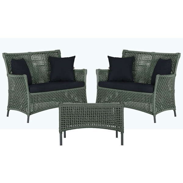 2 Sofá Área E Mesa Igapó Alumínio Pintura Preta Corda Náutica