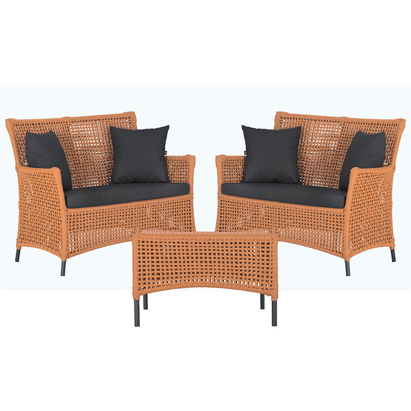 2 Sofá Área E Mesa Igapó Alumínio Pintura Preta Corda Náutica