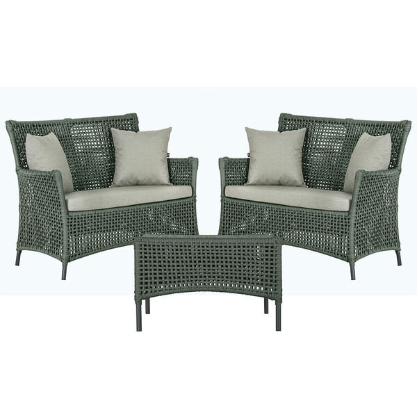 2 Sofá Área E Mesa Igapó Alumínio Pintura Preta Corda Náutica