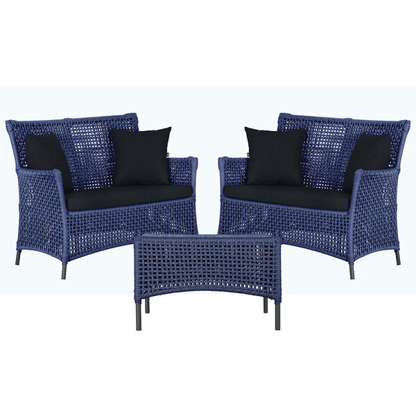 2 Sofá Área E Mesa Igapó Alumínio Pintura Preta Corda Náutica