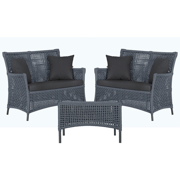 2 Sofá Área E Mesa Igapó Alumínio Pintura Preta Corda Náutica