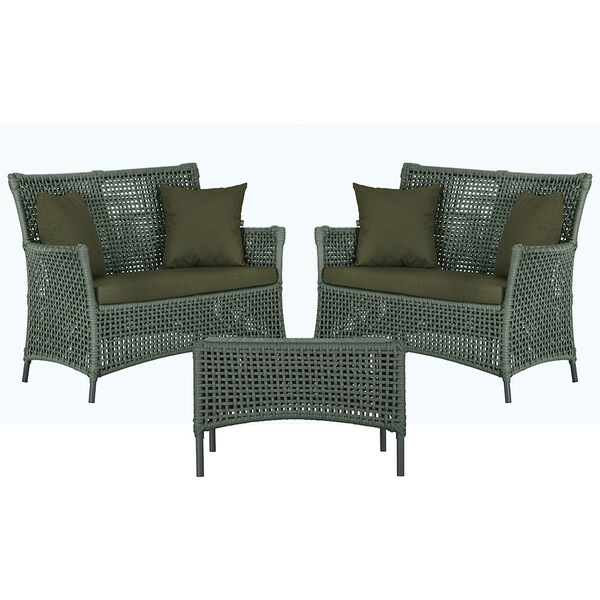 2 Sofás Área E Mesa Igapó Alumínio Pintura Preta Corda Náutic