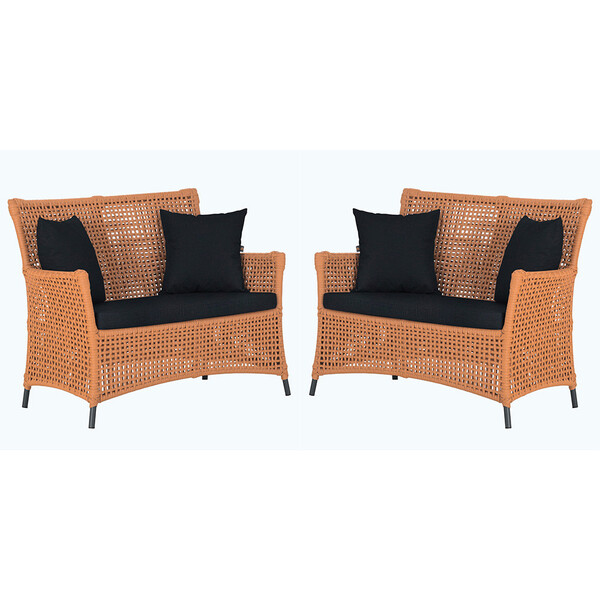 2 Sofás Área Externa Igapó Alumínio Pintura Preta Corda Náuti