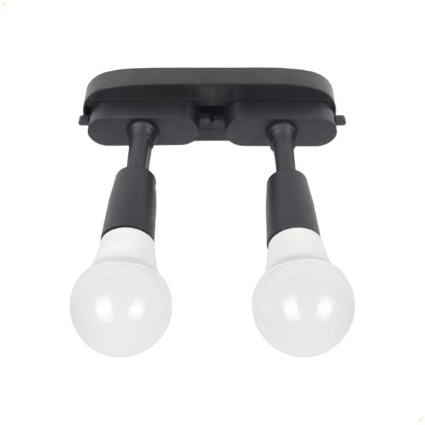 2 Spot E27 C/ Base 20cm Eletrificada Sobrepor Biv Preto + Lâm